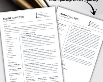 Canva Resume Template, Resume Template with Cover Letter, Modern, CV Resume,  Professional Resume, Executive Resume Template, Corporate CV