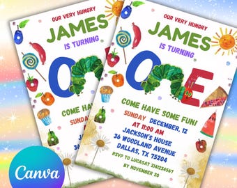 Hungry caterpillar birthday invitation template, caterpillar theme party invitation, Very Hungry Caterpillar First Birthday Invitation