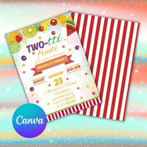 Twotti Frutti Invitation, Two-tti Frutti Birthday Invitation, Fruit Party Invitation, Two-tti Frutti Invites, Canva Template