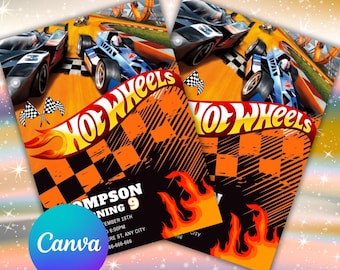 Editable Hot Cars Invitation, Hot Wheels Invitation, Hot Race Cars Birthday Template, Hot Wheels Template, Editable Kids Birthday Invitation