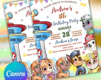 Paw-ty Birthday Invitation for kids, Kids Birthday Invitation, Birthday Invitation Template, Party Invitation, Editable Printable template