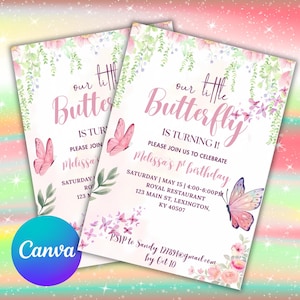 pastel butterfly birthday invitation, Purple Butterfly invite, pink butterfly invitation, floral invite, girl birthday, Girl Butterfly Party