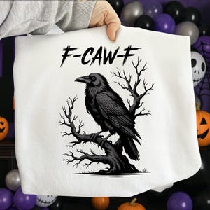 F-CAW-F Funny Halloween png,Crow Raven PNG, Gothic Floral Checkered PNG, Gothic Raven,Dark Bird Sublimation Design, Crow Bird Humor Design