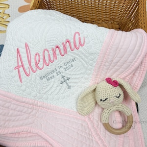 Baptism Quilt Embroidered with  Baby&#39;s Name, Baptized in Christ,Personalized Blanket Gift for Christening