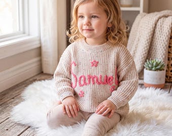 Personalized Baby Sweater with Name, Hand Embroidered Baby Name Sweater, Crochet Knitted Baby Jumper