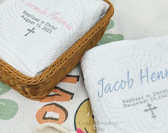 Custom Newborn Name Date Blanket - Baby Baptism Blanket - Personalized Embroidered Baptism Blanket - Newborn Gifts