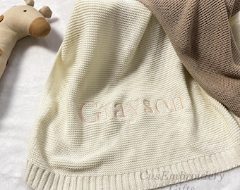 Copertina ricamata per neonati, copertina in morbida maglia di cotone, nome personalizzato per neonati, regalo per baby shower, copertina per neonati, regalo ricordo per neonati