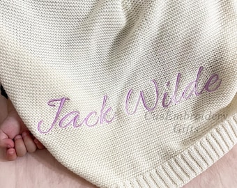 Personalized Knit Baby Blanket, Custom Baby Blanket, Embroidered Baby Name, Baby Blanket Keepsake, Unique Baby Shower Gift