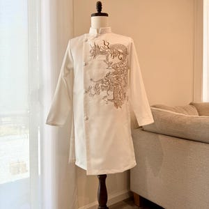 Vietnamese Men&#39;s Ao Dai | Men Ao Dai with White Dragon Embroidery | Traditional Vietnamese Ao Dai for Men F18