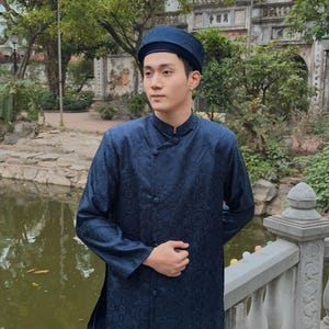 Blue Vietnamese Men&#39;s Ao Dai | Blue Gam Men Ao Dai | Traditional Vietnamese Ao Dai for Men  Aó Dài Nam  F11