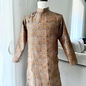 Traditional Brown Ao Dai for Men | Imperial Motif Brocade | Lunar New Year | Tet I38