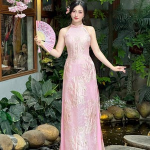 Pink Sleevess Elegance Ao Dai No Pants | Yem - Inspired Ao Dai | Vietnamese Ao Dai | Lunar New Year D6