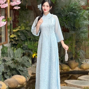 Azure Bloom Ao Dai Set | Áo Dài Thiên Thanh | Vietnamese Women Ao Dai | Modern Vietnamese Ao Dai for Women | Lunar New Year F14