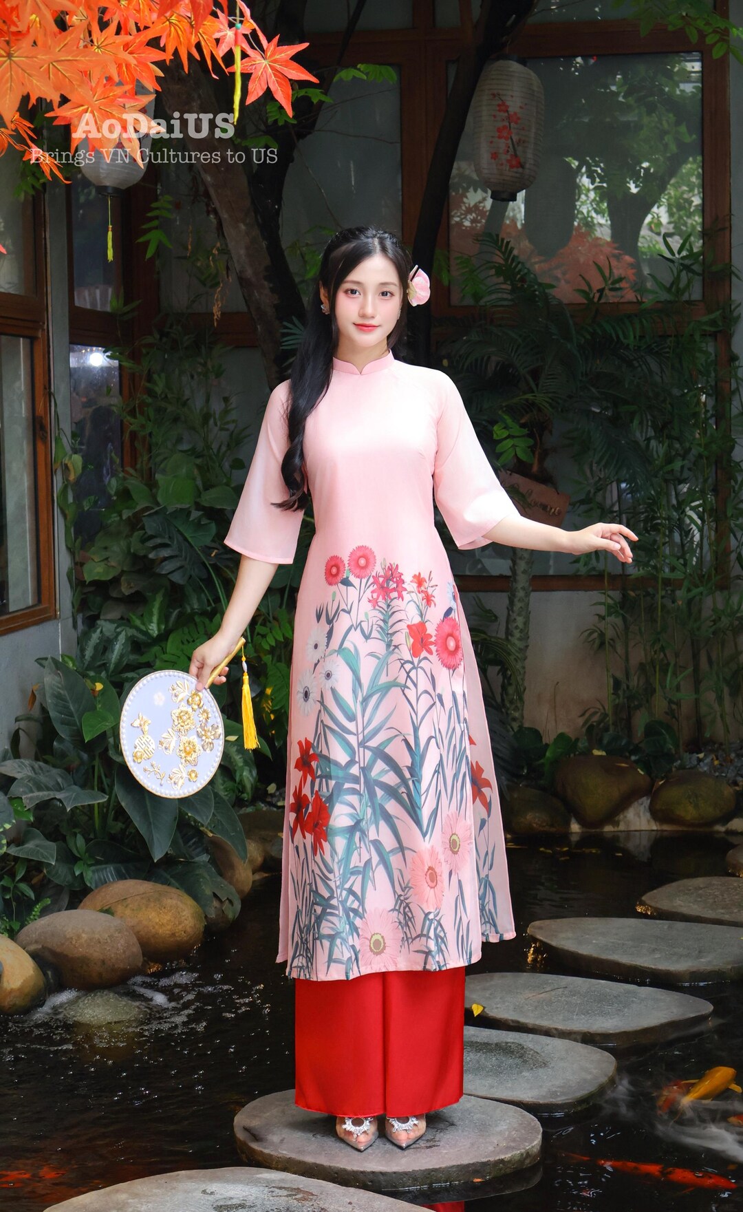 Lily Pink Chiffon Ao Dai Set: Modern Vietnamese Dress - Etsy