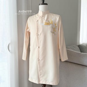Cream Golden Phoenix Vietnamese Ao Dai Top for Men - Men&#39;s Traditional Outfit M4