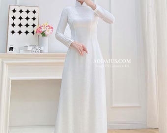 Weiße Gam-Seide Ao Dai: Traditionelle Vietnamesische Tracht - Lunar New Year N12