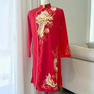 Red Dragon Embroidery Men&#39;s Ao Dai - Vietnamese Traditional Dress