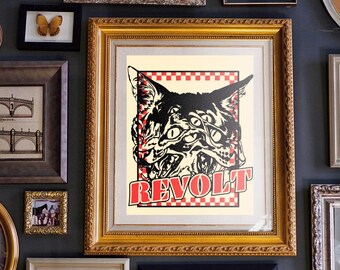 Revolt Retro Cat Punk Rock Protest Print | Digital Download Wall Art