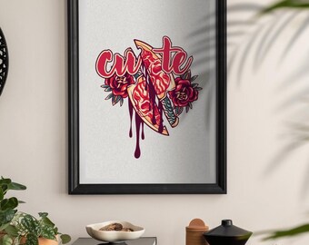 Cut with an E Flash Tattoo Knives & Roses Print | Digital Download Wall Art