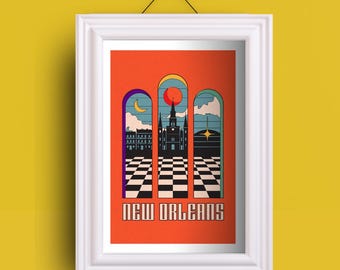 Retro Triptych New Orleans City Skyline Print | Digital Download Wall Decor