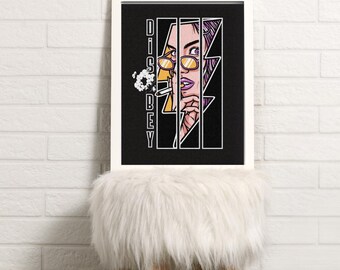 Disobey Lightning Bolt Smoker Girl Pop Art Print | Digital Download Wall Decor