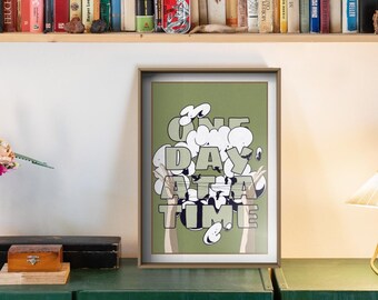 One Day at a Time Retro Grunge Recovery Print | Traditional Tattoo Flash Wall Art