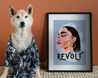 Revolt Illustration, Flaming Woman Portrait, Psychedelic Feminist Print | Digital Download
