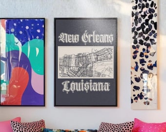 Vintage New Orleans Map, Gothic Blackletter Print | Digital Download