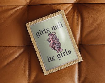 Green Girls Will Be Girls Flash Tattoo Feminist Print | Digital Download Wall Art