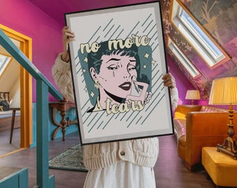 Pinup Girl “No More Tears” Retro Comic Print | Printable Wall Decor