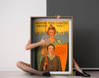 Vintage WWI Feminist Poster, Historical Print | Instant Wall Decor