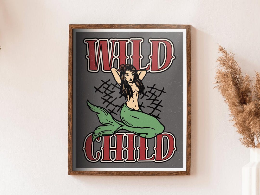 Wild Child Mermaid Vintage Pinup Print | Digital Download Wall Art - Etsy