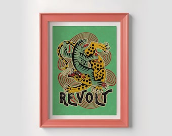 Revolt Retro Activist Poster, Flash Tattoo Style Print | Digital Download Wall Art