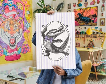 Dapper Alligator Bow Tie Vintage Ink Art | Printable New Orleans Wall Art