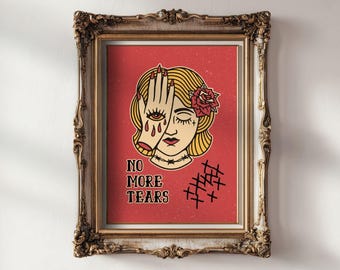 No More Tears Tattoo Flash Print | Vintage Wall Art Digital Download Feminist Alt Decor