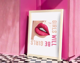 Girls Will Be Girls Minimalist Lipstick Print | Digital Download Wall Art