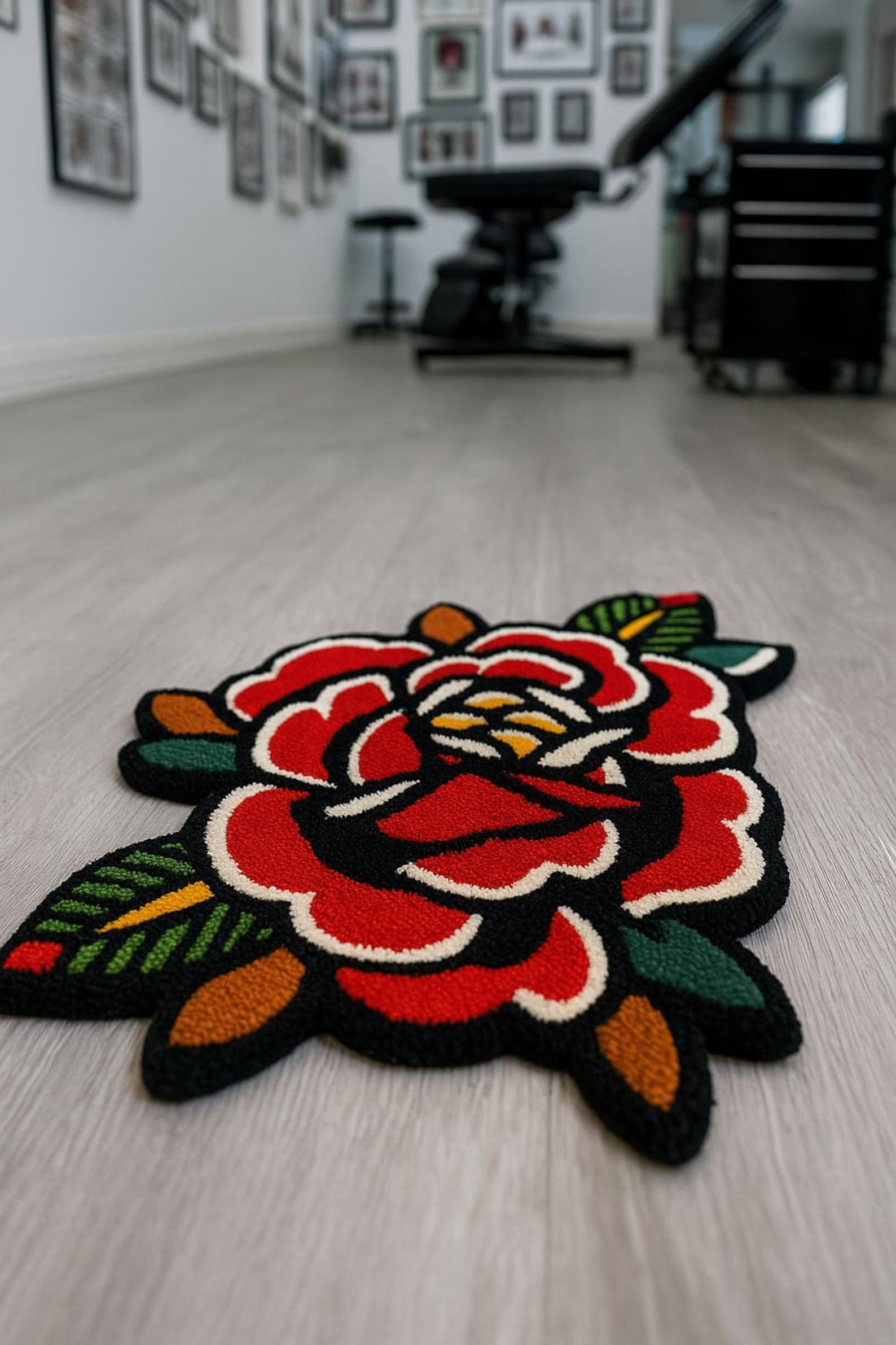 Tatto Rug Rose Tattoo Rug ,handmade Tattoo Style Flower Rug, Custom Shaped Area ...