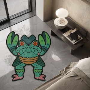 Alfombra de tatuaje personalizada: alfombra de lana hecha a mano con tatuajes / Alfombra verde con animales para dormitorio o estudio