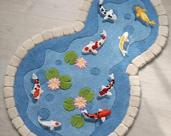 Hand Tufted Koi Fish Rug – Handmade Wool Irregular Rug for Living Room, Bedroom & Kids Room | Custom Sizes