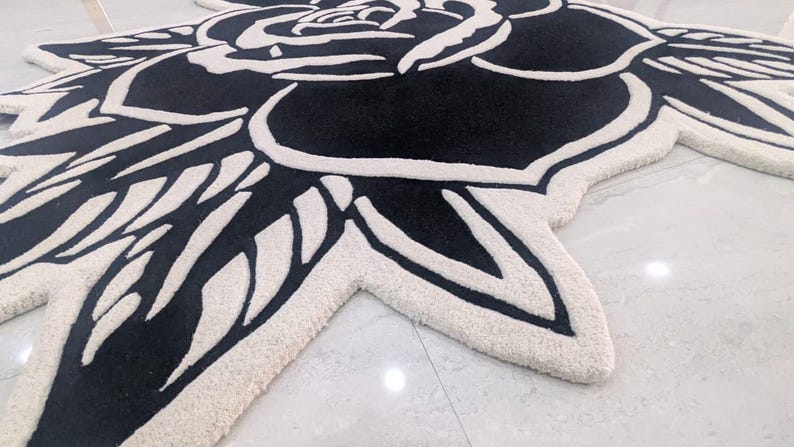 Death Head Moth Rug, Black Rose Gothic Rug, Tufted Area Rug, Tattoo Rug ...
