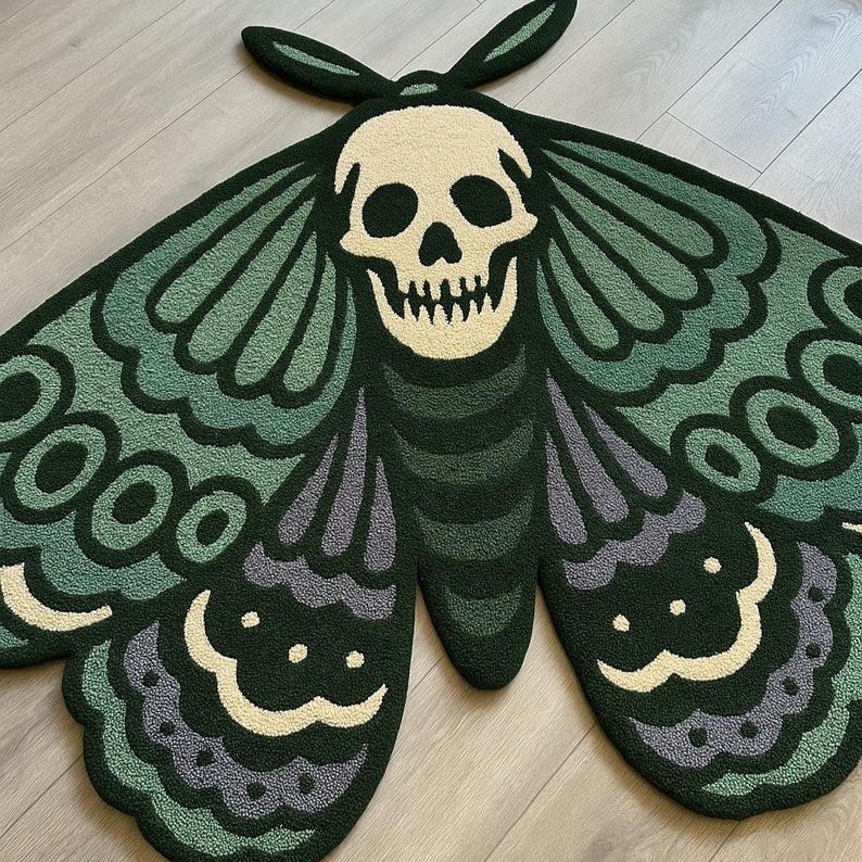 Inked Rugs, Death Skull Moth Tattoo Rug: Hand-tufted New Zealand Wool ...