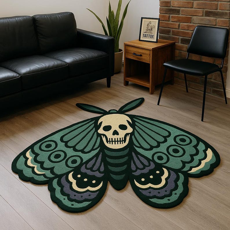 Inked Rugs, Death Skull Moth Tattoo Rug: Hand-tufted New Zealand Wool ...