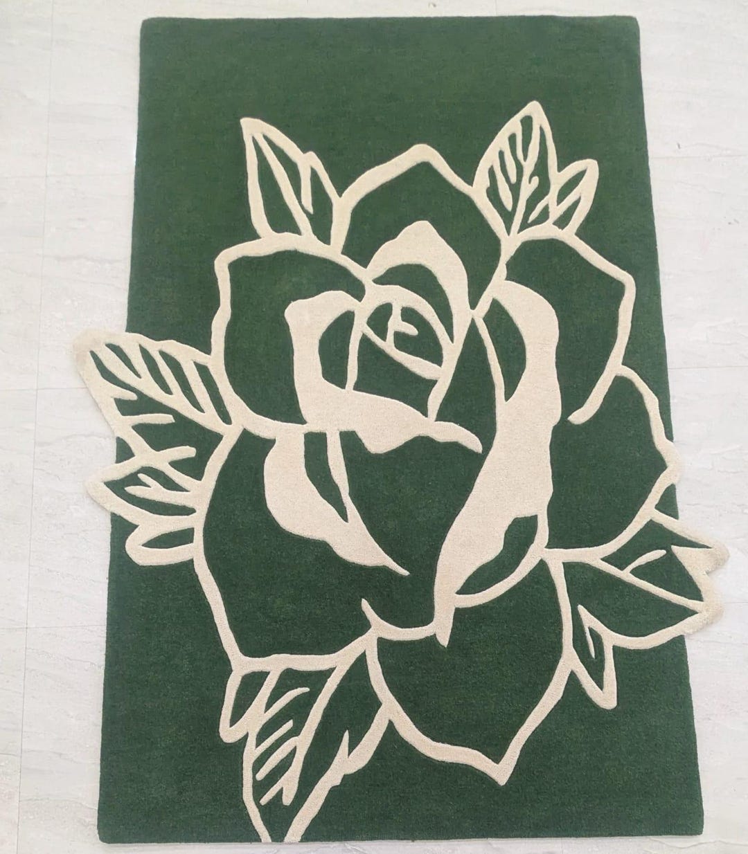 Tatto Rug Blackwork Rose Tattoo Rug, Hand Tufted Floral Carpet for Tattoo Studio ...