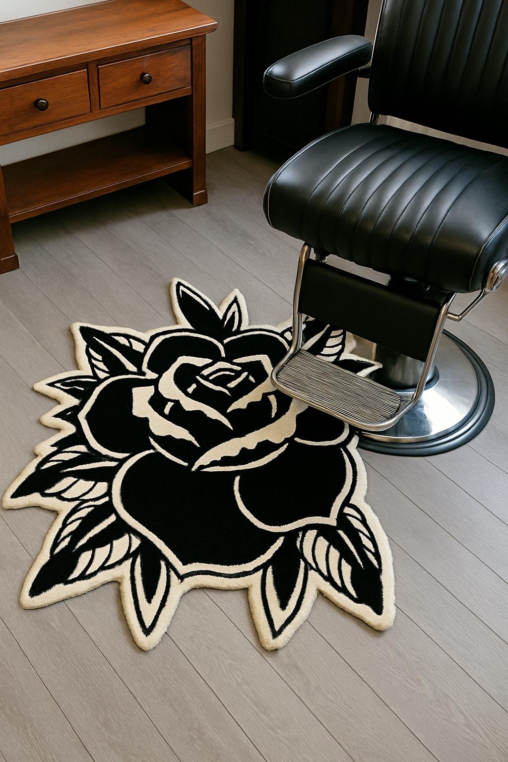Tatto Rug Blackwork Rose Tattoo Rug: Hand Tufted Floral Carpet for Tattoo Studio ...