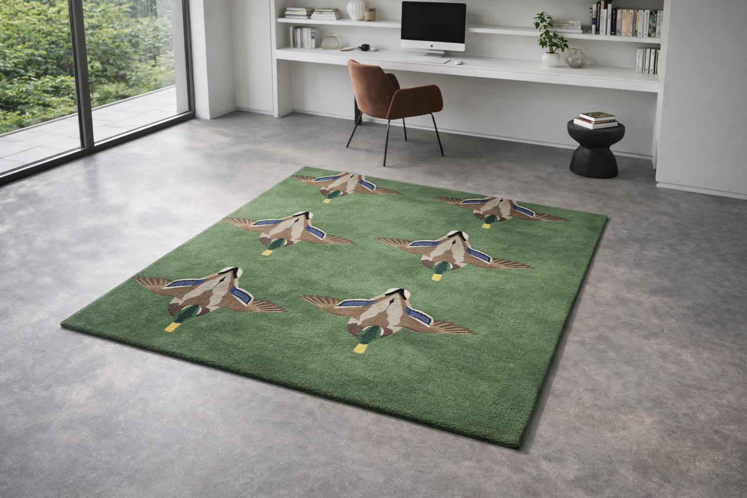 Duck Rug, Hand Tufted Wool Rug , Green Duck Rug , Mallard Duck Area Rug ...