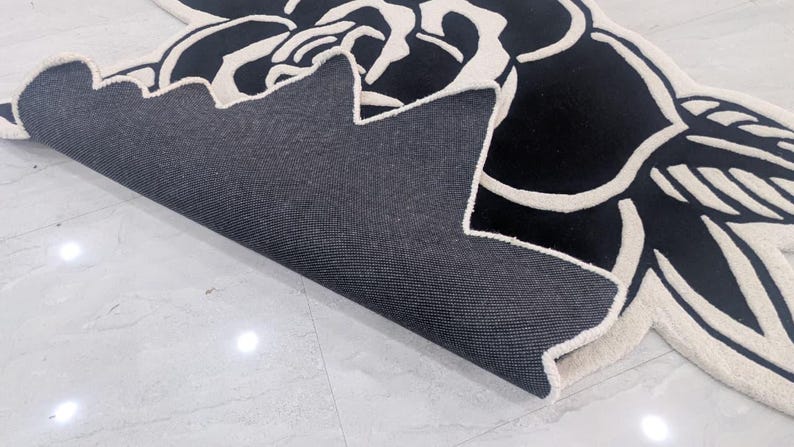 Death Head Moth Rug, Black Rose Gothic Rug, Tufted Area Rug, Tattoo Rug ...
