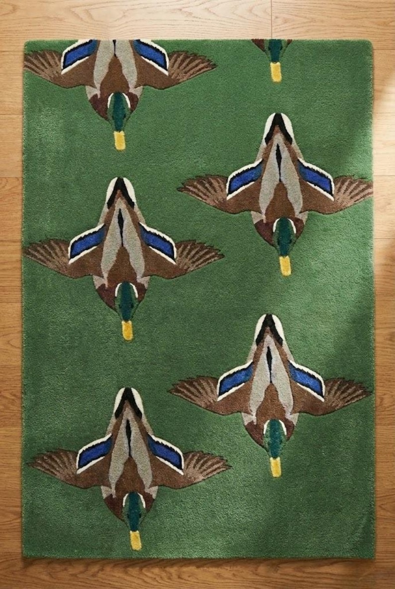 Duck Rug, Hand Tufted Wool Rug , Green Duck Rug , Mallard Duck Area Rug ...