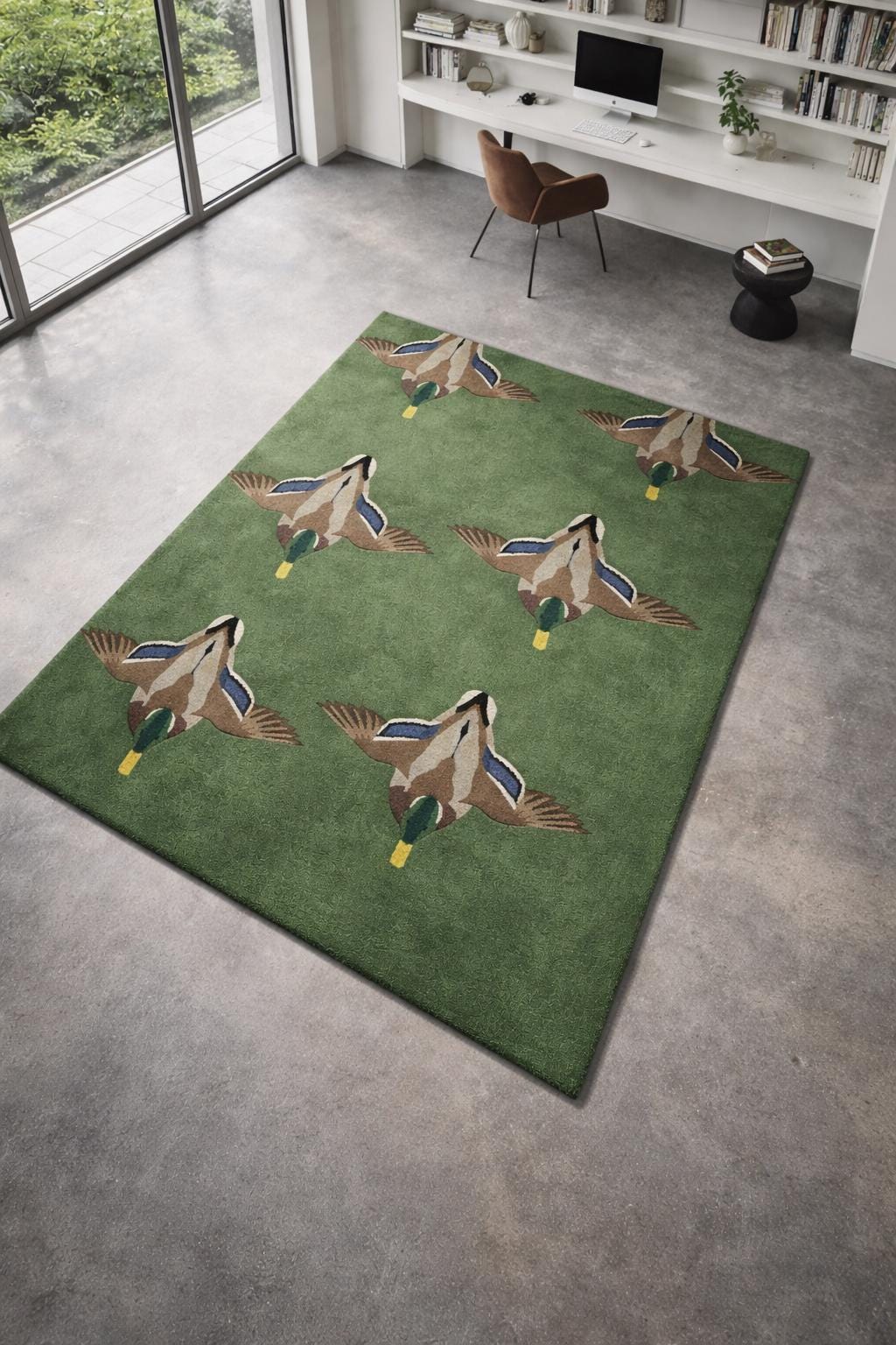 Duck Rug, Hand Tufted Wool Rug , Green Duck Rug , Mallard Duck Area Rug ...