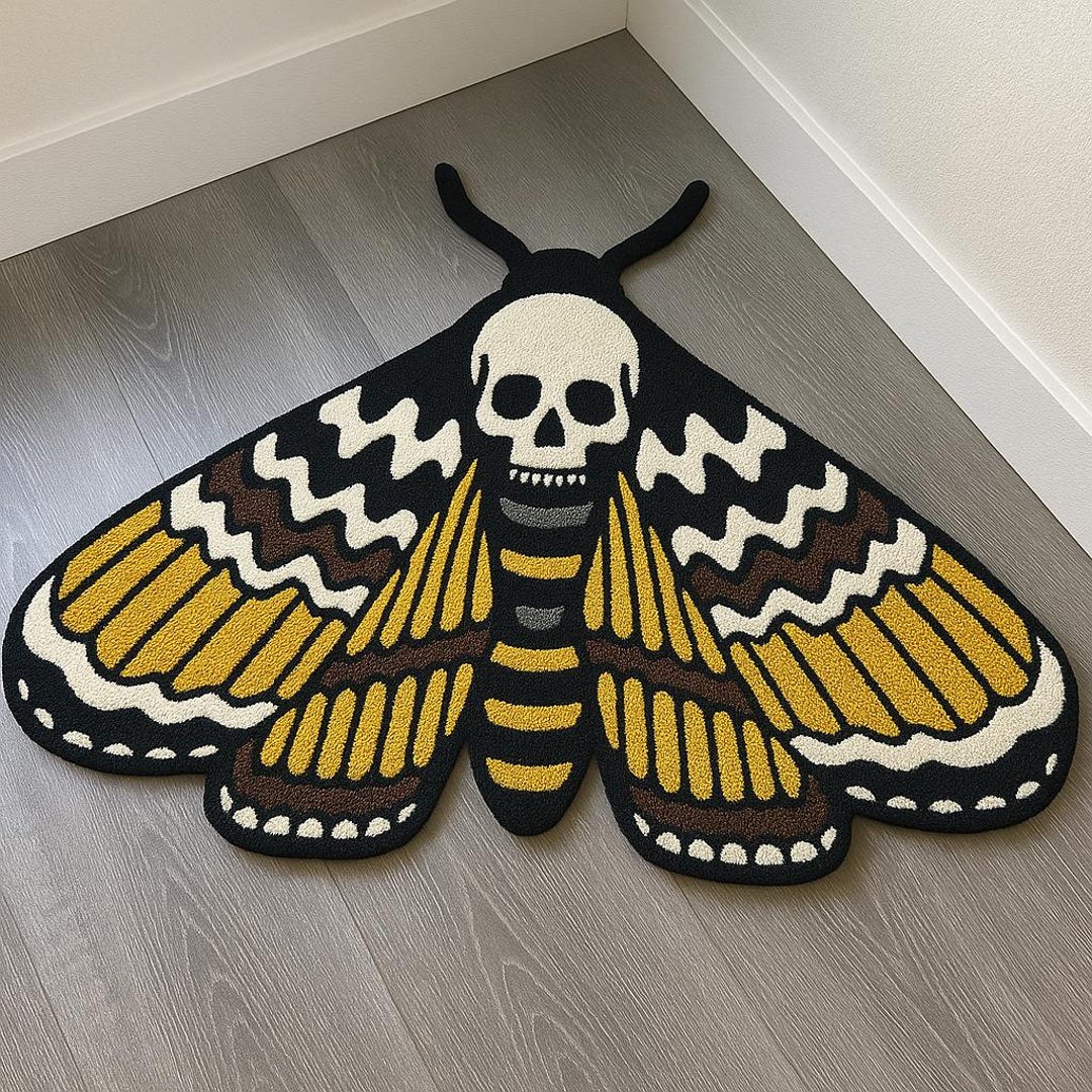 Hand-tufted Skull Moth Rug: Gothic Wool Tattoo Art Accent - Etsy