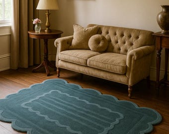 Teal Rug, Wool tufted Living Room, Handcrafted abstract design , Custom Size available